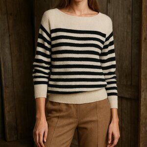 Set Breton Stripe Cashmere Blend Sweater Sz 10